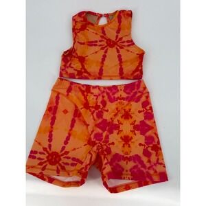 Tie Dye Dancewear Set Adult Crop Top XS Biker Shorts M Gymnastics Stretch Active